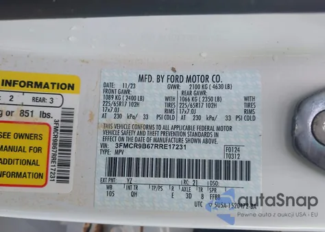 2024 Ford Bronco Sport Big Bend из США, поврежденный, VIN 3FMCR9B67RRE17231